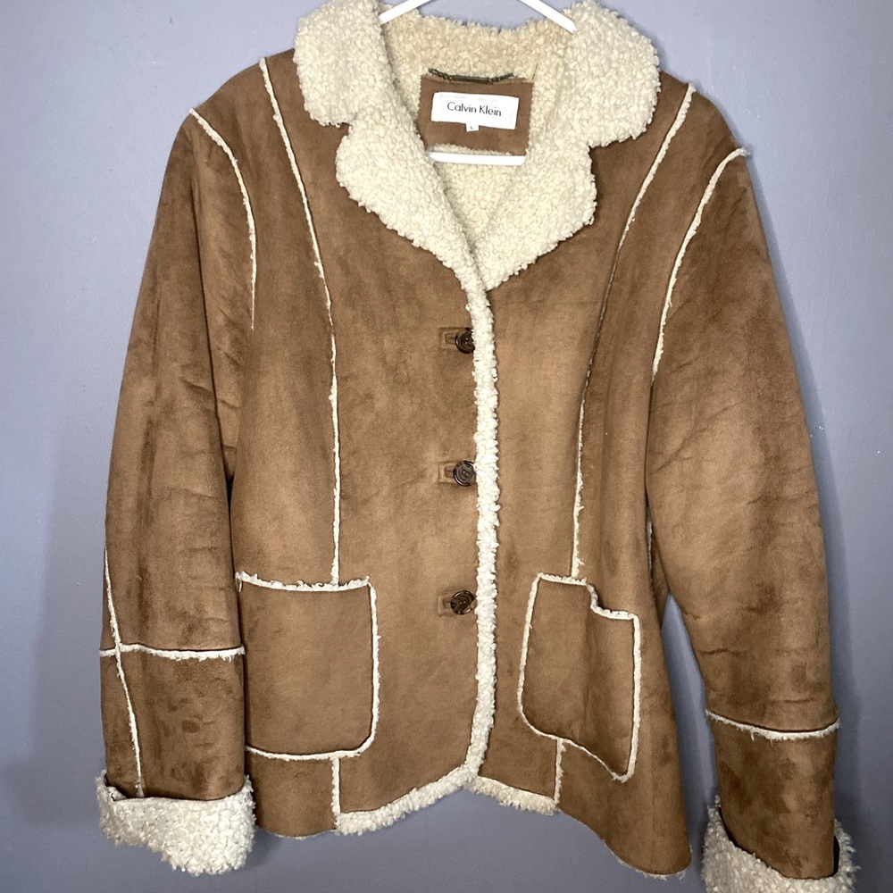 CALVIN KLEIN Brown Aviator Coat L
